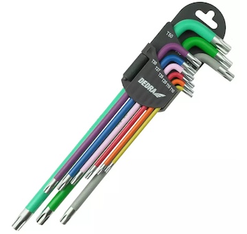 DEDRA 06F225 Klíče Torx extra dlouhé barevné T10 - T50, sada 9 ks, S2