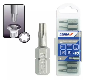 DEDRA 18A03T100-10 Šroubovací bity ploché Torx T10 x 25 mm, 10 ks plastový obal