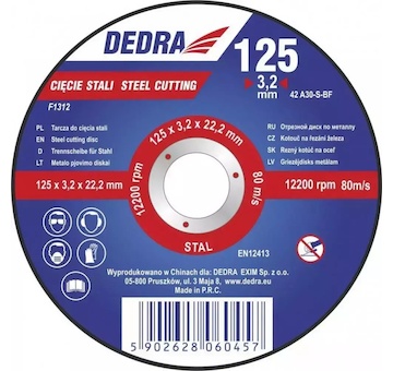 DEDRA F1312 Kotouč na řezání železa 125 x 3,2 x 22,2