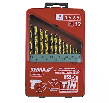 DEDRA WITS13 Sada 13 vrtáků do kovu HSS + kobalt + TiN, 135°