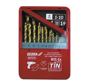 DEDRA WITS19 Sada 6 vrtáků do kovu HSS + kobalt + TiN, 135°